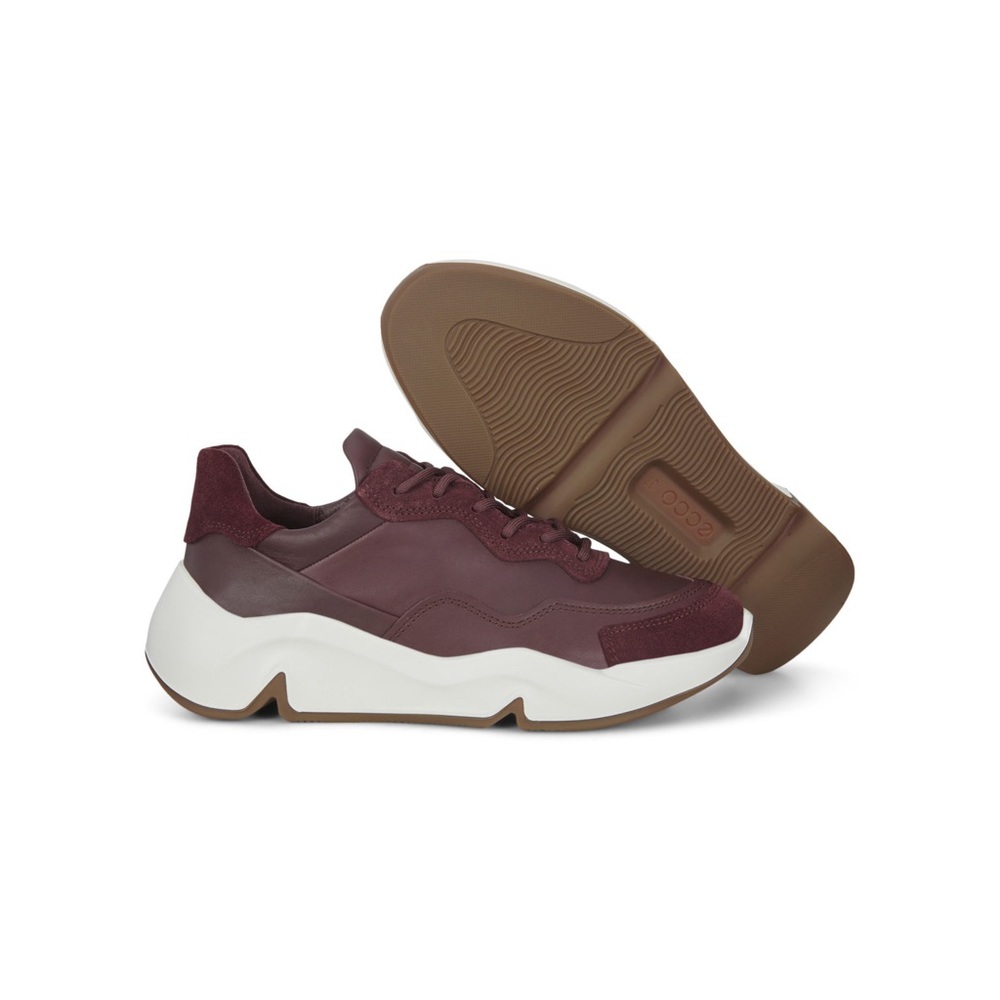 Ecco Chunky Leather and Suede Wine colour Sneaker EU 41 US 10
